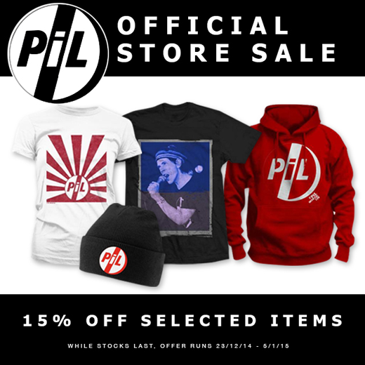 15% off selected items in PiL webstore (UK/Rest of the World) while stocks last. Offer runs December 23rd 2014 to January 5th 2015. 